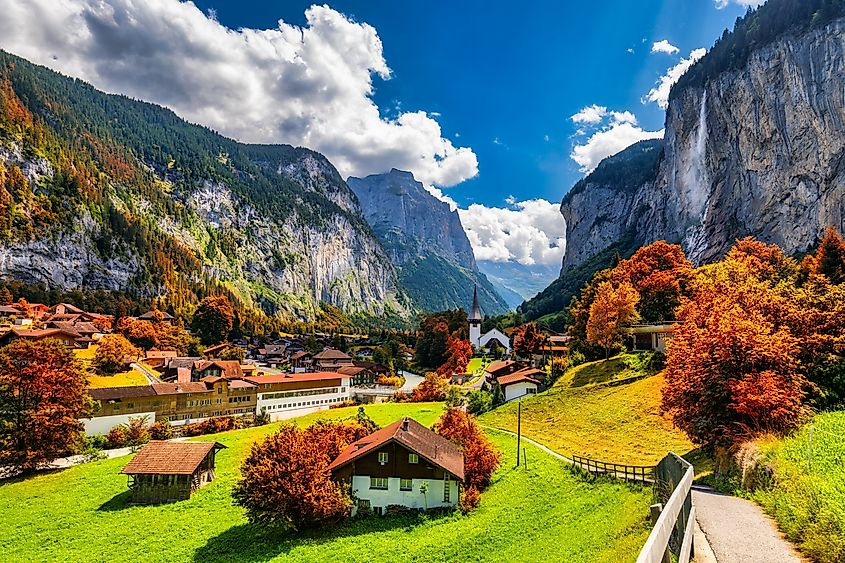 Village of Lauterbrunnen in autumn