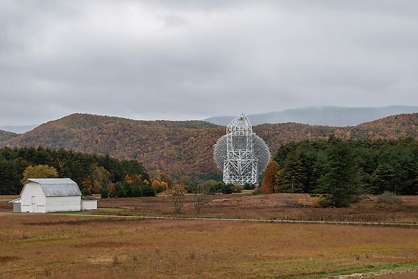 Green Bank Telescope and Barn in Green Bank, West Virginia