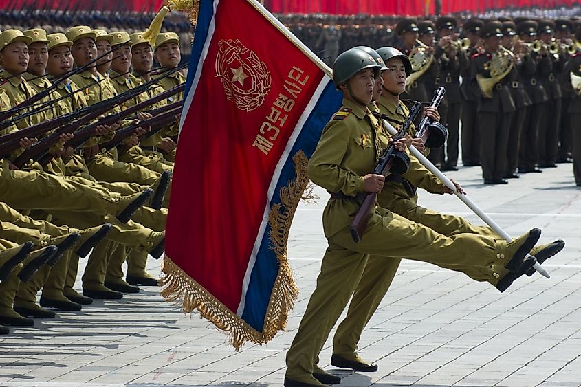 North Korean soldiers at the military parade in Pyongyang of the 60th anniversary of the conclusion of the Korean War.