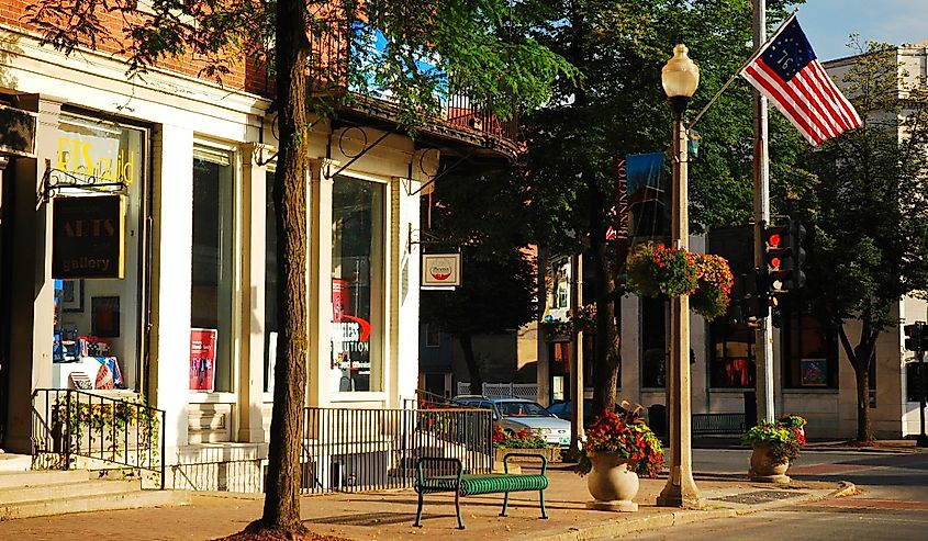 The downtown district of Bennington, Vermont