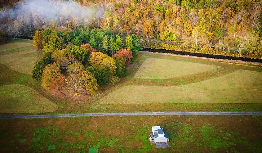 Aerial Foggy Sunrise in Frenchtown New Jersey