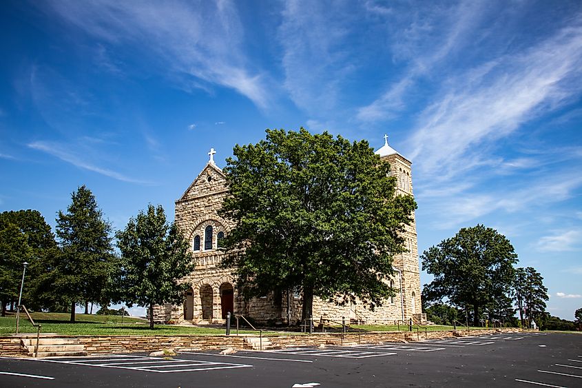 The exterior of St. Mary's Catholic Church, Our Lady of Perpetual Help, in Altus, Arkansas