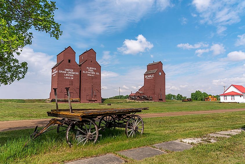 Rustic buildings in the town of Rowley in Alberta.