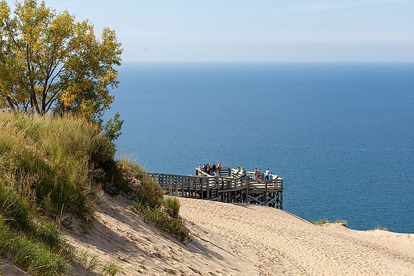 Scenic Overlook with visitors at Sleeping Bear Dunes National Lakeshore. 