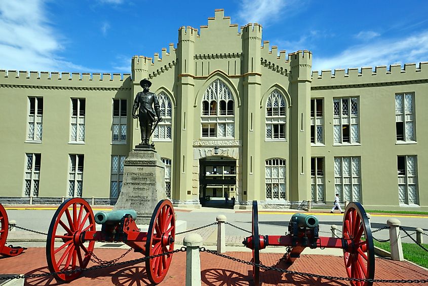 The main entrance to the dormitory quad of the Virginia Military Institute, Lexington, Virginia. Editorial credit: The Old Major / Shutterstock.com