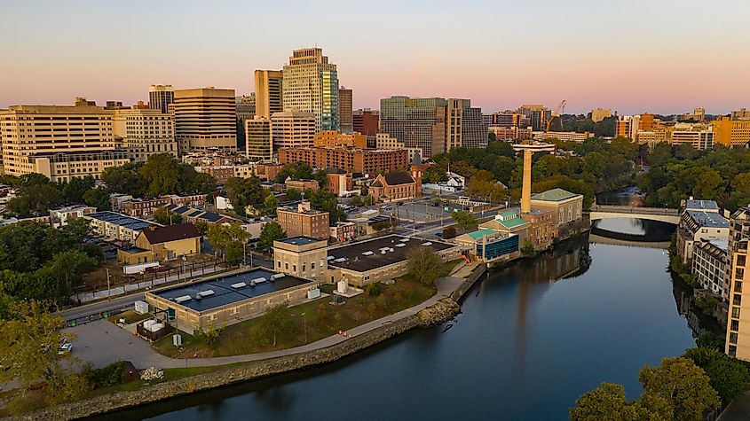 Sunrise over Christina River and Wilmington, Delaware.