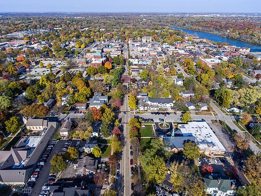 Aerial view of Geneva in Illinois.