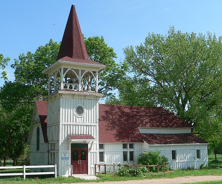 Church of Our Most Merciful Savior, located at eastern edge of Santee, Nebraska.