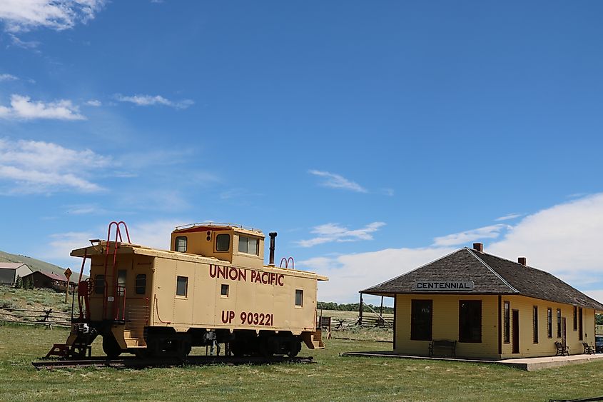 Historic railroad car in the town of Centennial, Wyoming. 