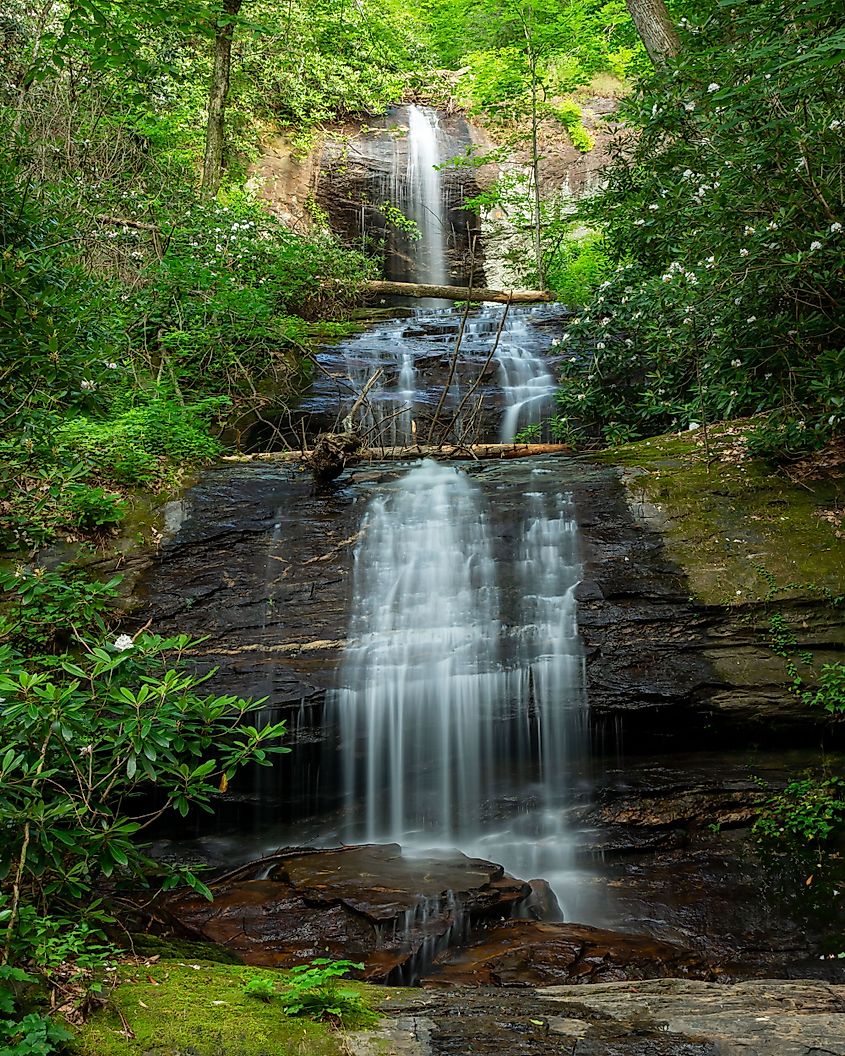 A view of the upper Desoto Falls in the Desoto Falls Recreation Area in  Dahlonega, Georgia