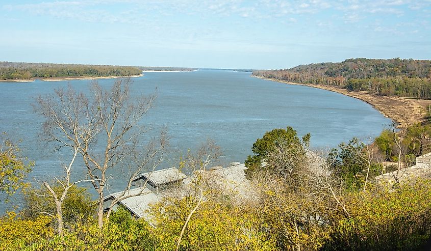 Mississippi River seen from the hill in downtown Natchez, Mississippi.