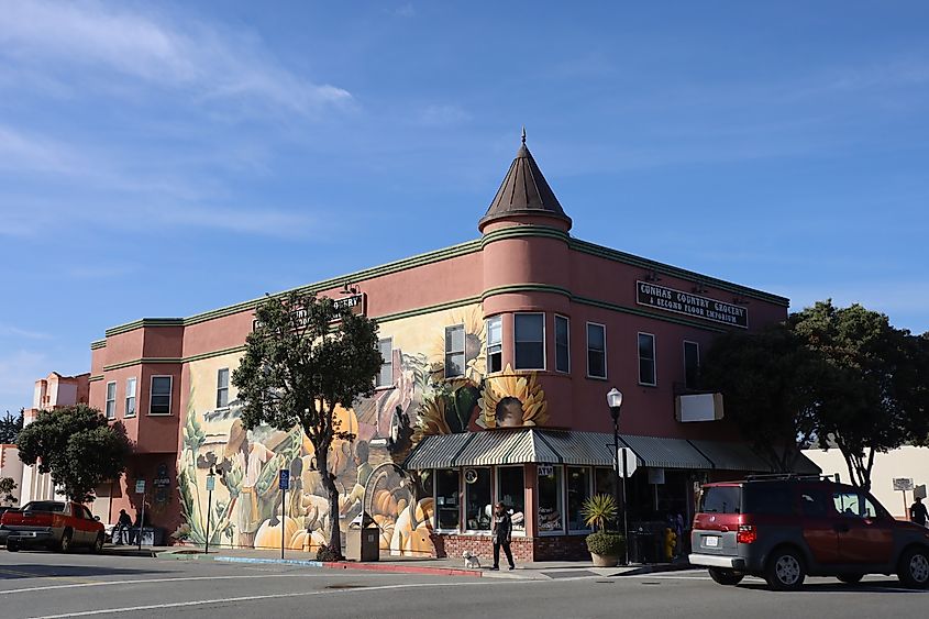 Grocery store in downtown Half Moon Bay, California.