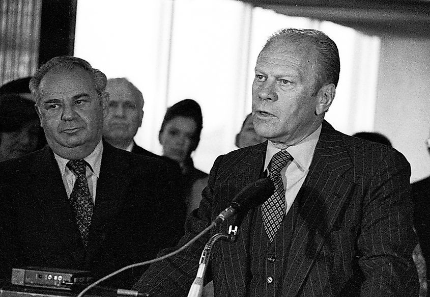 Although Former President Gerald Ford left office in 1977, he is pictured here visiting Israel in 1979. Image Credit IPPA via Wikimedia.