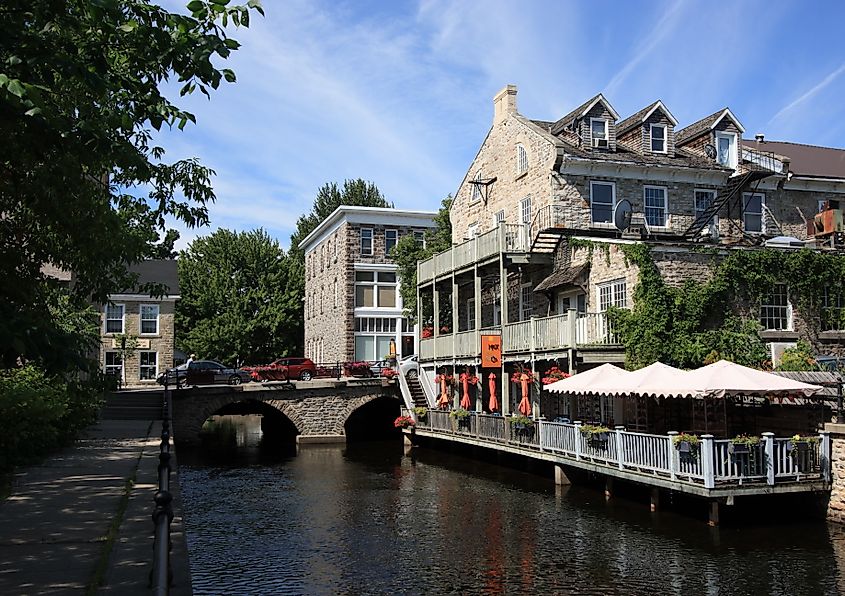 Heritage buildings and the Tay Canal in Perth, Ontario.