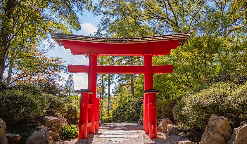 Torii photographed in Botanical Garden of Birmingham Alabama in early afternoon.