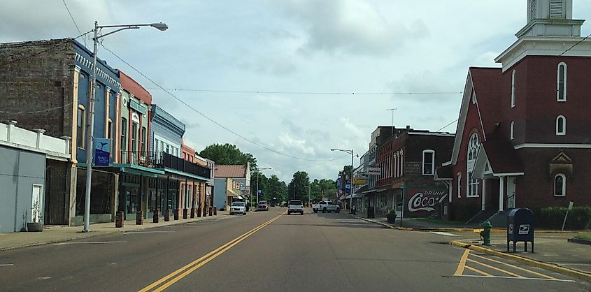 Looking south on Main Street in Water Valley, Mississippi