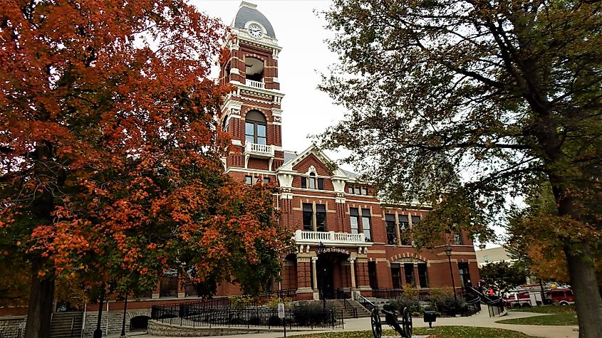 1884 Campbell County Courthouse Newport Kentucky with fall colors.