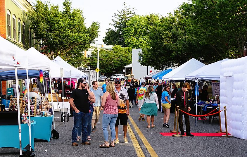 The Pride Fest and outdoor vendors on the street in Milton, Delaware.