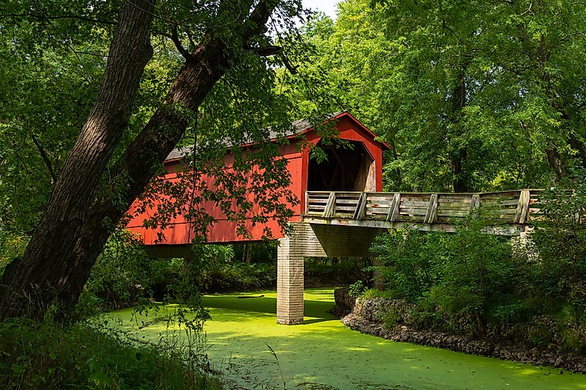 The Sugar Creek Covered Bridge in Chatham, Illinois.