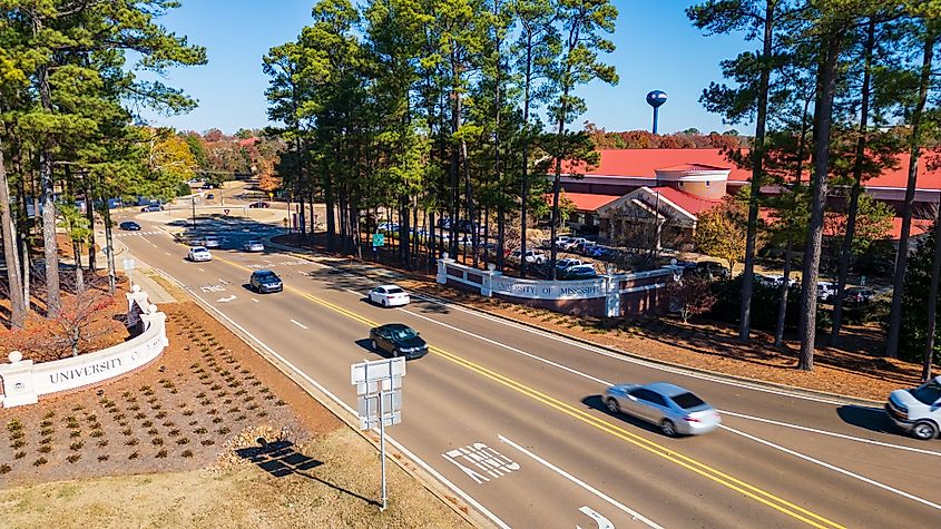 University of Mississippi sign at the entrance of Campus in Oxford, MS