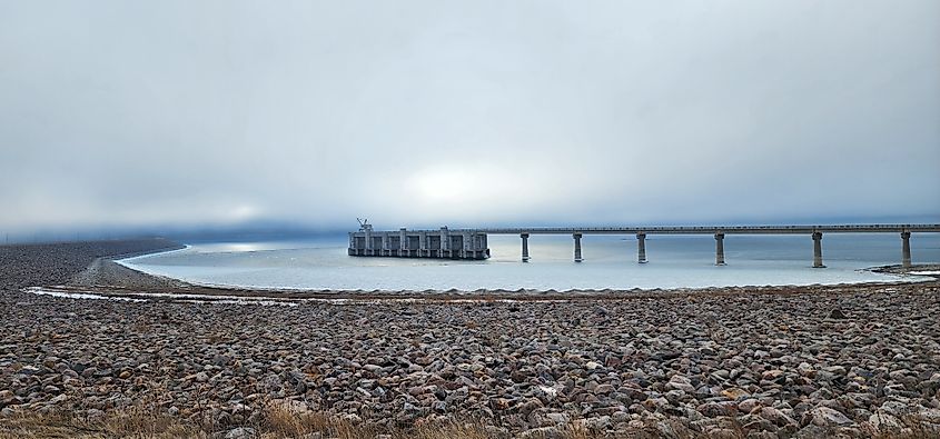 Oahe Dam on the Missouri River in winter