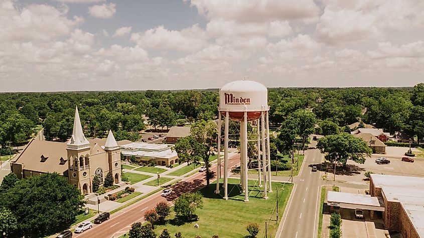 Aerial view of downtown Minden, Louisiana.