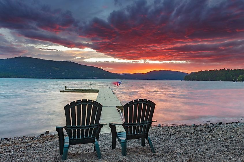 Sunset view of Whitefish Lake, Montana