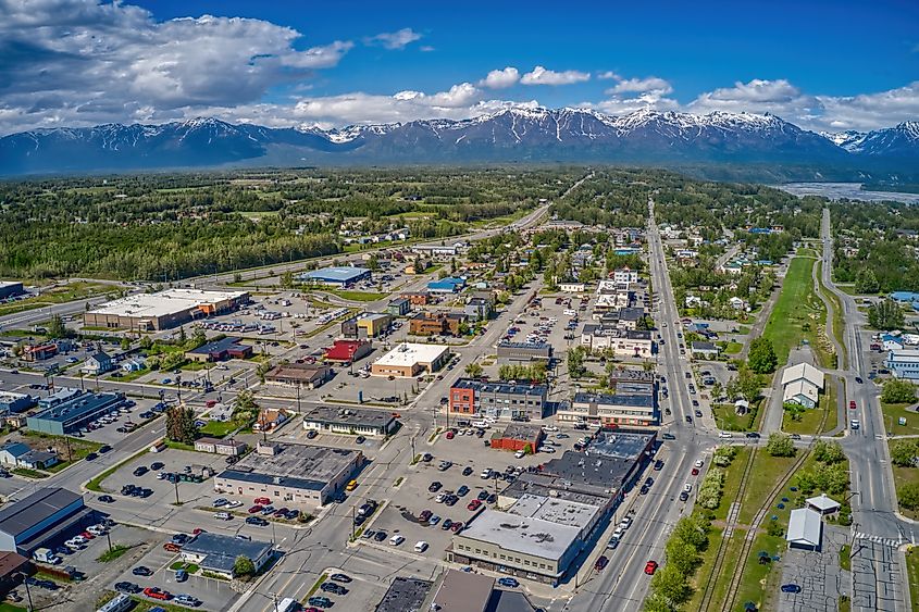 Aerial view of downtown Palmer in Alaska.