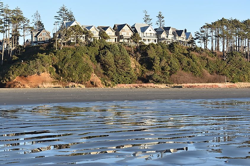 The beautiful coastline with coastal homes in Seabrook, Washington.