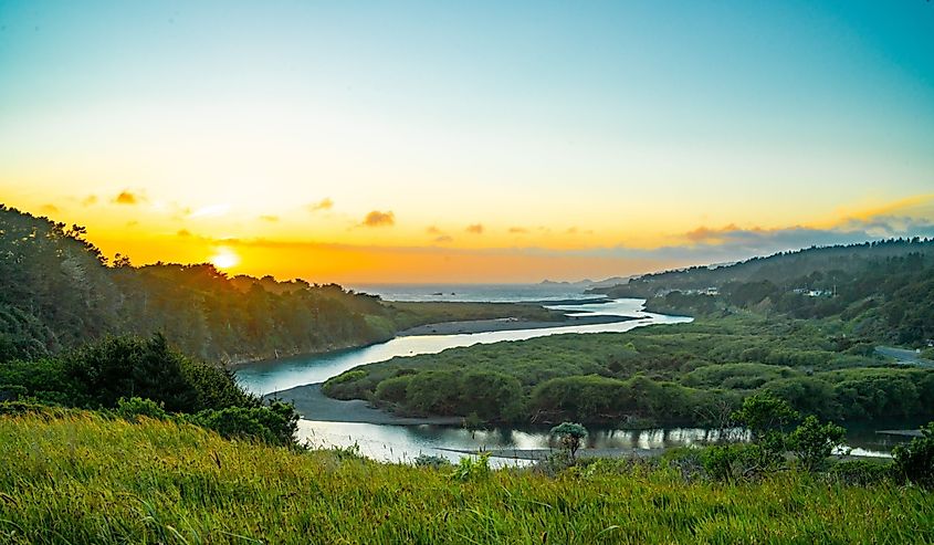 The Gualala River in Northern California offers an amazing view of the sunset