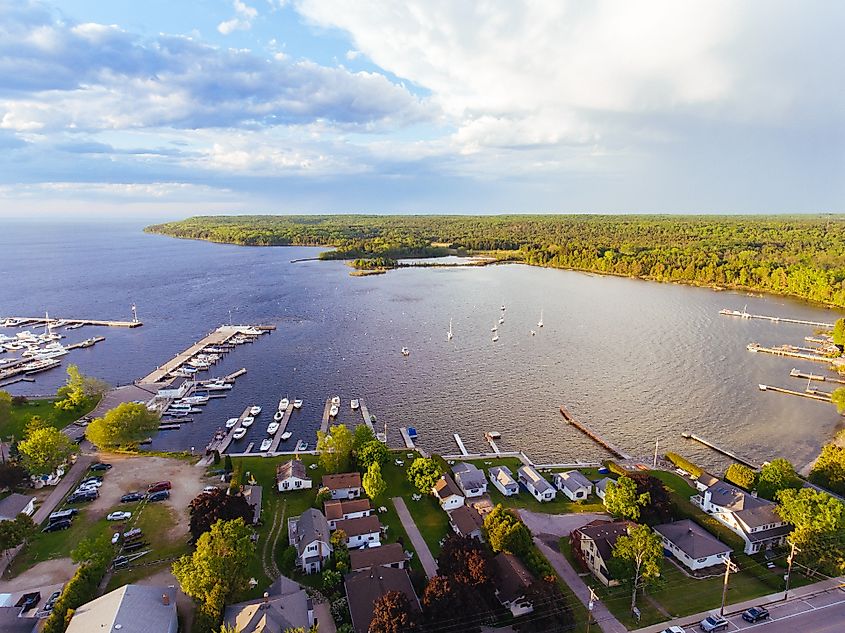 Aerial view of Fish Creek and Peninsula State Park Door County Wisconsin