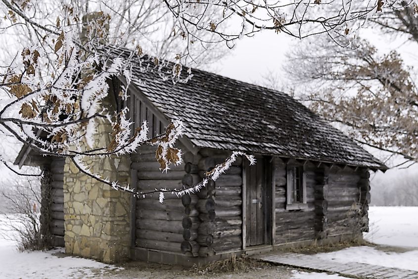 Rime ice on trees at the Little House Wayside Cabin in Stockholm, Wisconsin