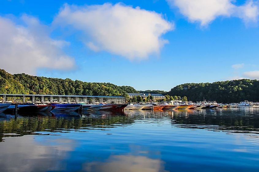 Boats docked at State Dock on Lake Cumberland, Kentucky