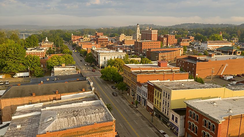 Aerial view of downtown Marietta in Ohio.