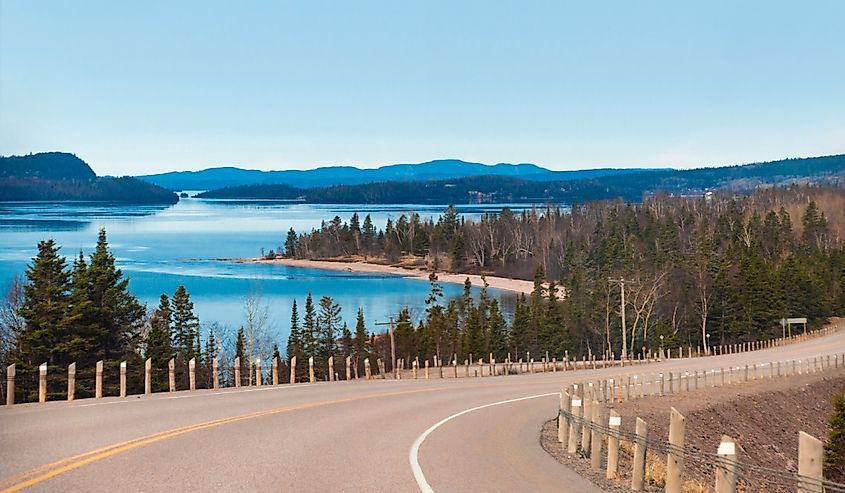 Road trip on Trans-Canada Highway, Lake Superior, Ontario.