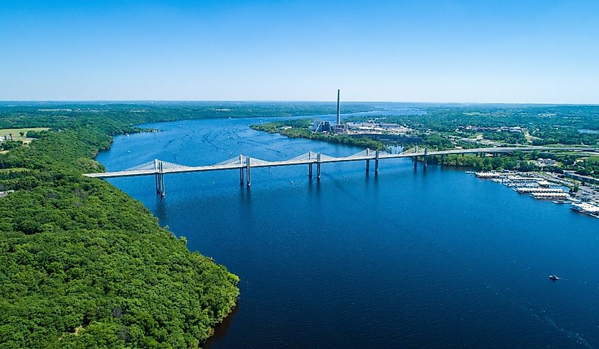 Approaching the St. Croix Crossing bridge near Stillwater Minnesota on the St. Croix River