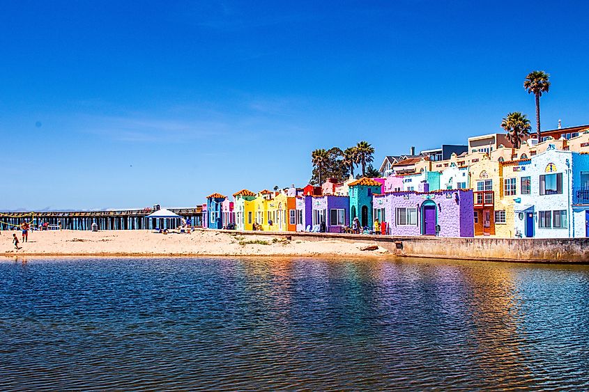 Bright colored buildings on a California beach in Capitola