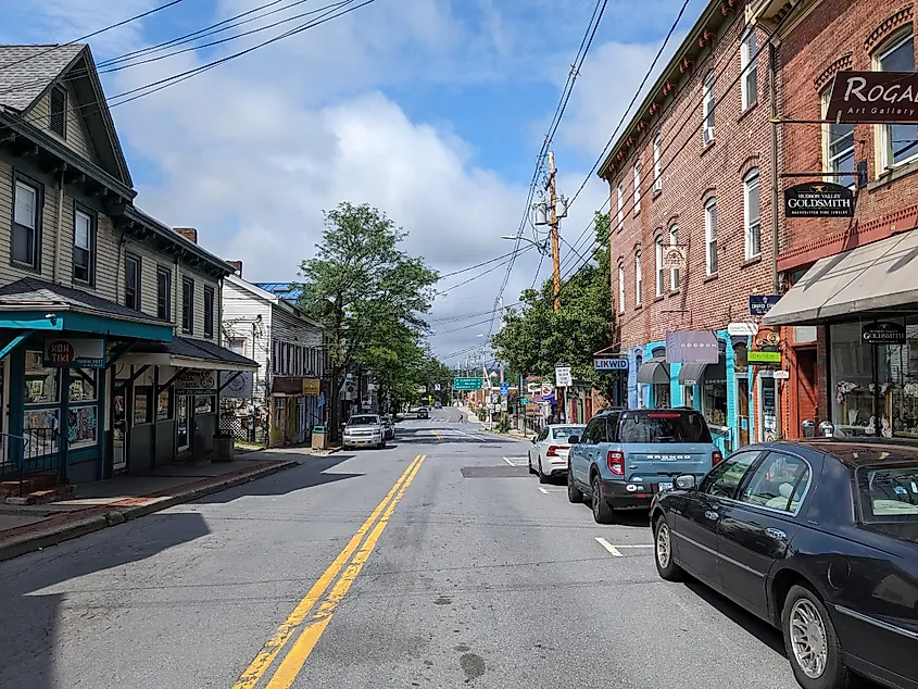 A summer street scene in New Paltz, New York.