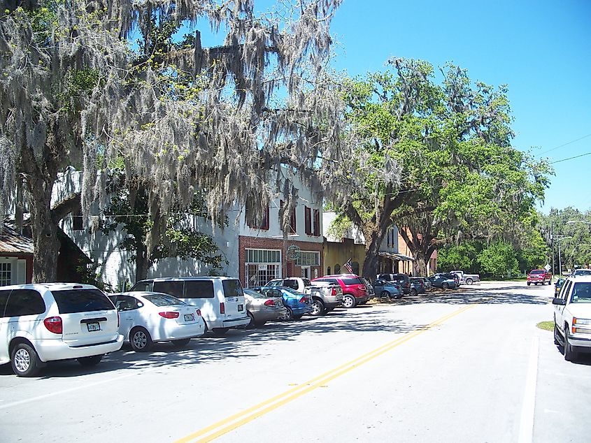 View of the historic district in Micanopy, Florida.