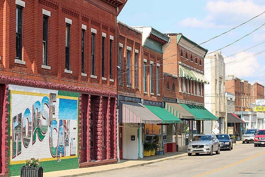 Downtown street and storefronts in Horse Cave Kentucky United States.