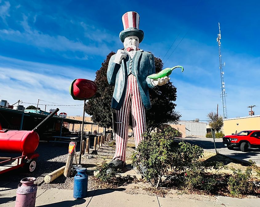 Giant Uncle Sam Statue holding a Hatch Green Chile In Hatch, New Mexico