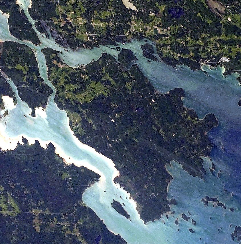 This photo taken from the International Space Station shows St. Joseph Island, Ontario with north-south orientation