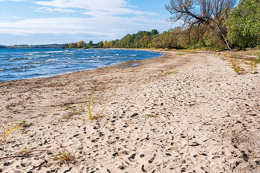 The sandy shores of Lake Champlain at Alburgh Dunes State Park in Vermont.
