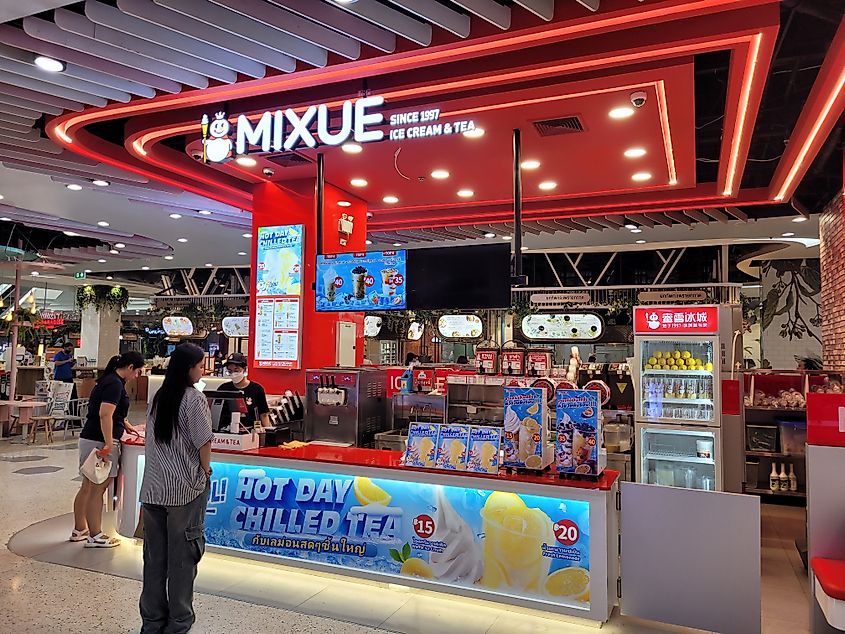 Mixue ice cream and tea cafe. Editorial credit: Opasbbb / Shutterstock.com