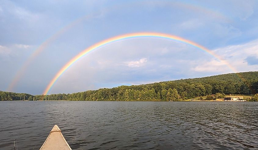 Beautiful rainbow after the storm...canoeing along Hopewell lake at French Creek State Park.