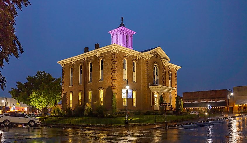 The Historic Randolph County Courthouse at dusk. Editorial credit: Roberto Galan / Shutterstock.com