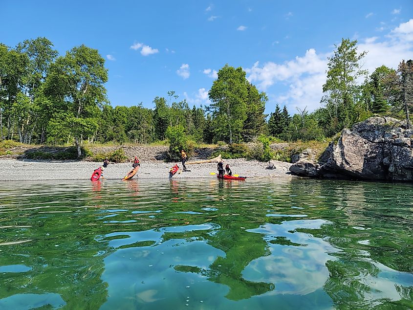 People canoeing in Isle Royale National Park in Michigan.