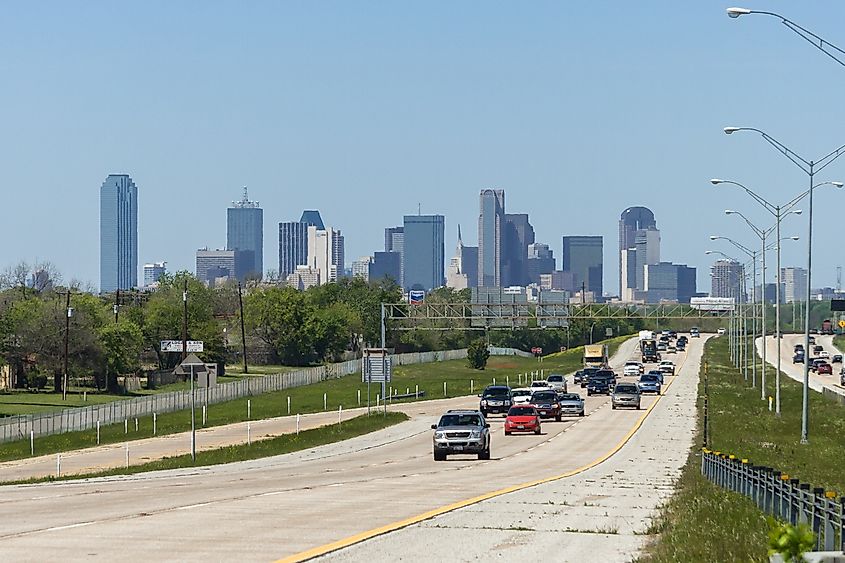 View of downtown Dallas from I-45