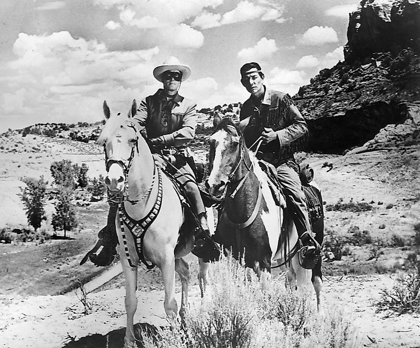 Photo of Clayton Moore as the Lone Ranger and Jay Silverheels as Tonto