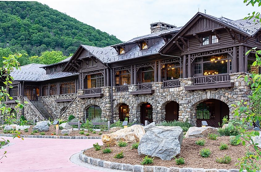 Stony Point, New York: a landscape view of the historic Bear Mountain Inn, located inside Bear Mountain State Park